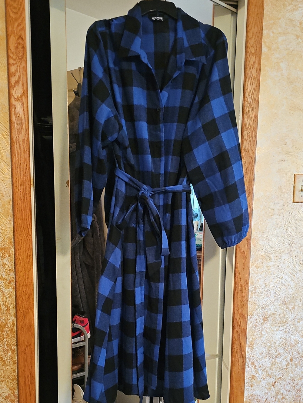BloomChic Blue and Black Plaid Dress with Collar